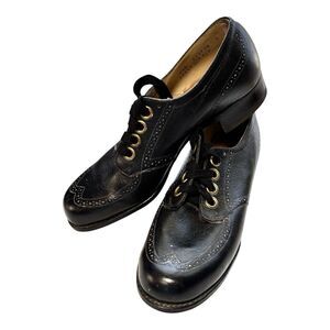 Vintage DREW Black Wingtip Oxford Shoes Women’s 7.5B Lace Up Low Heel